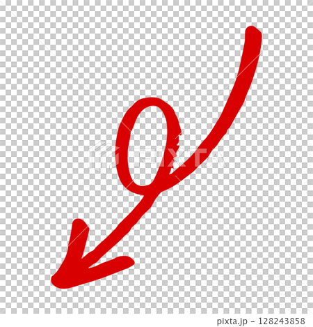 手描きの矢印のイラスト。方向を示すポインターに使える赤色のベクター。 手描きの矢印のイラスト。方向を示すポインターに使える赤色のベクター。 128243858