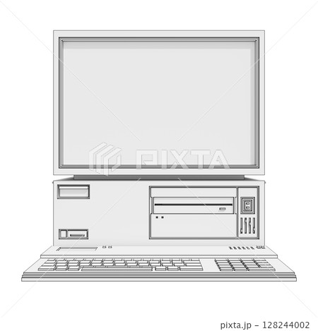 Computer monitor.Retro electronic brain.illustration 3D. 128244002