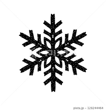 Black Christmas snowflake silhouette with grunge texture on clean white background. 128244464