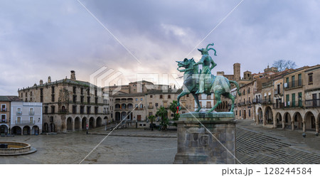 Equestrian Statue of Francisco Pizarro in Trujillo Plaza Mayor, Spain. Equestrian Statue of Francisco Pizarro in Trujillo Plaza Mayor, Spain. 128244584