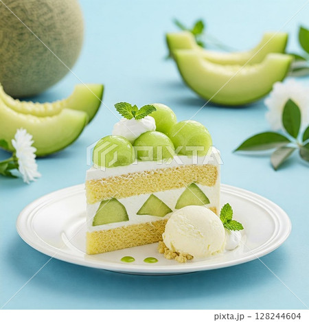 旬のメロンケーキ|誕生日や記念日に贈るフレッシュなフルーツスイーツ 旬のメロンケーキ|誕生日や記念日に贈るフレッシュなフルーツスイーツ 128244604