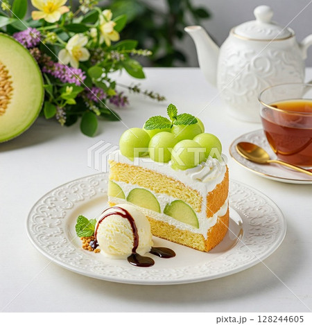 旬のメロンケーキ|誕生日や記念日に贈るフレッシュなフルーツスイーツ 旬のメロンケーキ|誕生日や記念日に贈るフレッシュなフルーツスイーツ 128244605