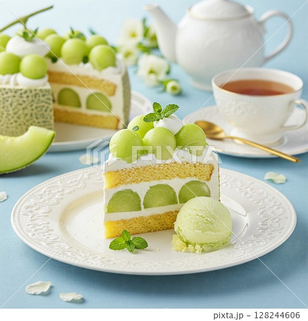 旬のメロンケーキ|誕生日や記念日に贈るフレッシュなフルーツスイーツ 旬のメロンケーキ|誕生日や記念日に贈るフレッシュなフルーツスイーツ 128244606