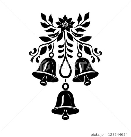 Silhouette Christmas bells hanging from a white background. Christmas design is elegant and sophisticated 128244634