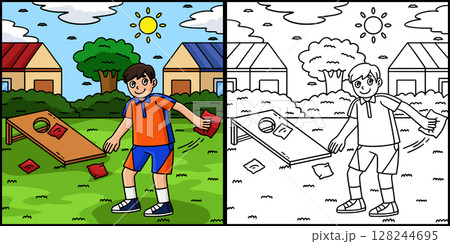 Cornhole Boy Ready to Shoot the Bag Illustration  128244695