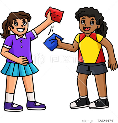 Cornhole Girls Holding Bag Cartoon Colored Clipart 128244741