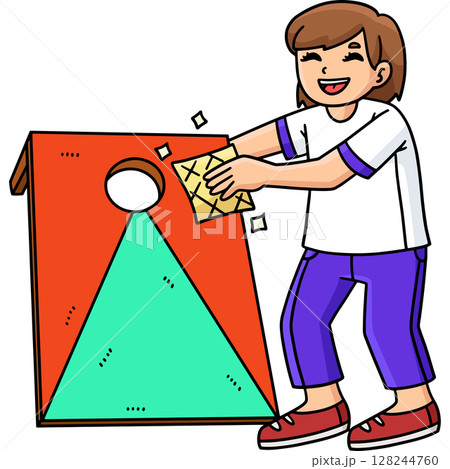 Cornhole Girl Cleaning Board Cartoon Clipart  128244760