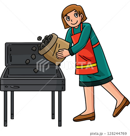 BBQ and Grilling Mom Pouring Coal BBQ Pit Clipart BBQ and Grilling Mom Pouring Coal BBQ Pit Clipart 128244769