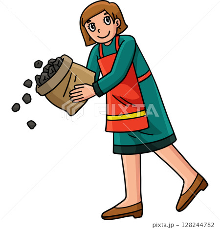 BBQ and Grilling Mom Pouring Coal Cartoon Clipart  128244782