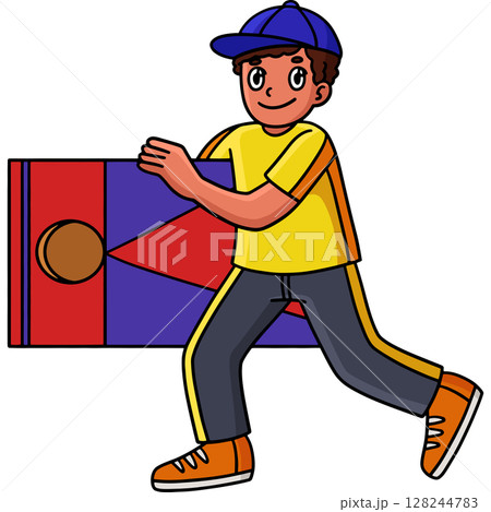 Cornhole Boy Carrying Board Cartoon Clipart  128244783