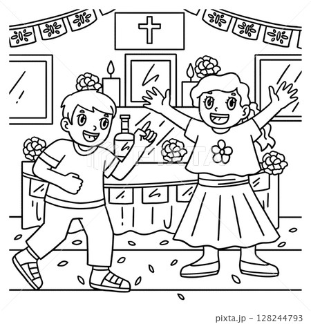 Dia de los Muertos Kids Over Ofrenda Coloring Dia de los Muertos Kids Over Ofrenda Coloring 128244793