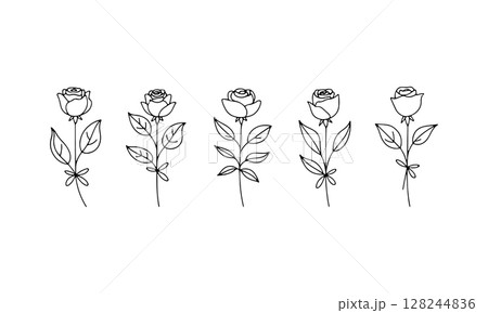 Looped Stem Flower Illustration. A simple flower design with a looping stem drawn in fine line style, great for botanical projects, greeting cards, and minimalist compositions. 128244836