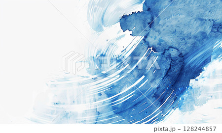 青の水彩画　筆テクスチャー背景イラスト　Generative AI 128244857