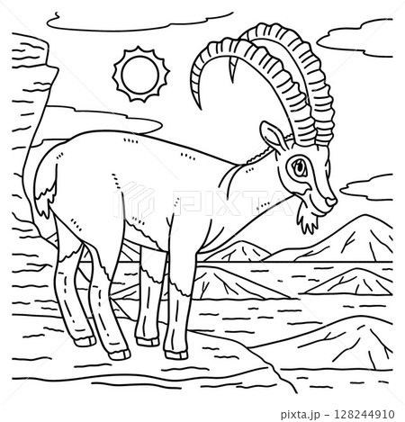 Desert Nubian Ibex Animal Coloring Page for Kids  128244910