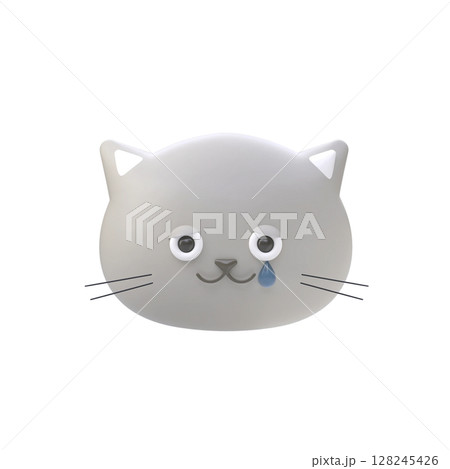 泣いているグレーの猫の顔の3Dイラスト 128245426