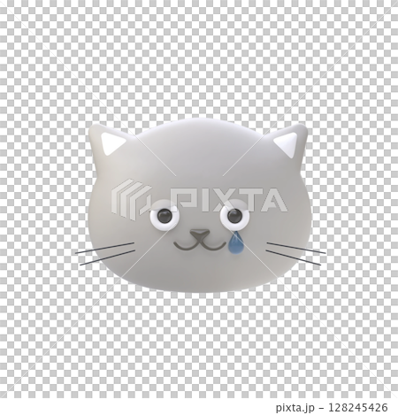 泣いているグレーの猫の顔の3Dイラスト 128245426