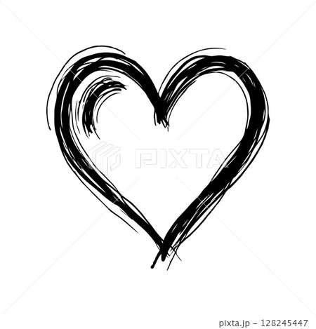 Abstract black ink heart sketch with artistic strokes on a clean white background. Concept of love, passion, and creativity. Valentine's day illustration. 128245447