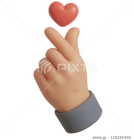 3D Cartoon Hand Making Finger Heart Gesture 128245450