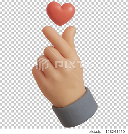 3D Cartoon Hand Making Finger Heart Gesture 128245450