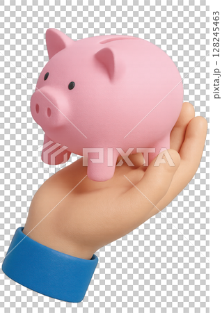 3D Cartoon Hands Holding Piggy Bank 128245463