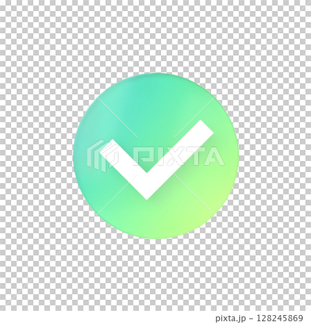 3D illustration icon. White check mark on a yellow-green gradient transparent round background 128245869