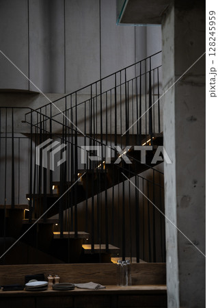 An Elegant Modern Staircase beautifully designed within a Minimalist Interior space An Elegant Modern Staircase beautifully designed within a Minimalist Interior space 128245959