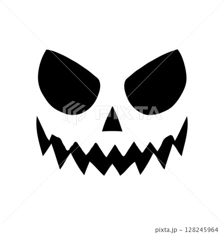 A spooky skull face silhouette with exaggerated features on a plain background, concept of Halloween 128245964