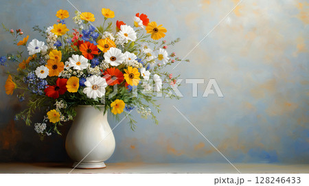 vibrant bouquet of colorful flowers in vase 128246433