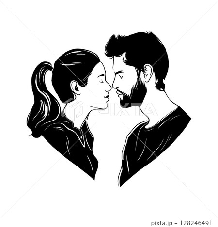 Couple Embrace in Heart Shape. Concept of love and romance. Illustration for Wedding day, Valentine's day. 128246491
