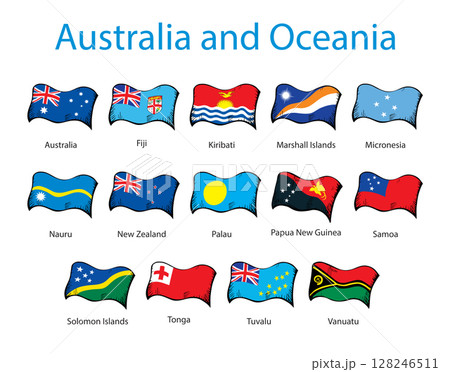 Flags of Australia and Oceania. Vector drawing sign 128246511