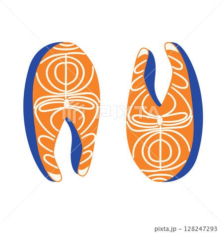 Fresh salmon steaks slice. Isolated vector illustration 128247293