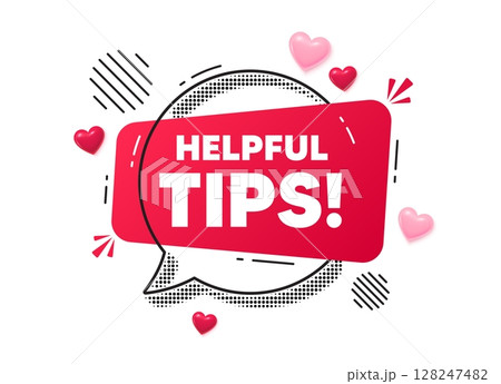 Helpful tips chat speech bubble. Love hearts concept. Helpful tips tag. Education faq sign. Help assistance symbol. Red chat message. Offer speech bubble. Glare 3d hearts. Vector 128247482