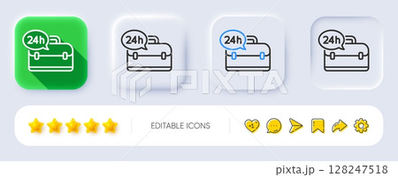 24 hour service line icon. Neumorphic, Flat shadow, 3d buttons. Support help sign. Feedback symbol. Line 24h service icon. Social media icons. Vector 128247518