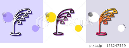 Floor lamp line icon. Halftone dotted pattern. Gradient icon with grain shadow. Stand light sign. Interior illuminate symbol. Line floor lamp icon. Various designs. Vector 128247539