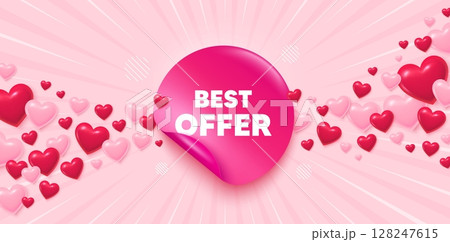 Best offer sticker love banner. Sunburst ray background. Best offer tag. Special price Sale sign. Advertising Discounts symbol. Valentines day greeting card. Promo background. Vector 128247615