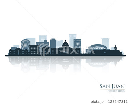 San Juan skyline silhouette with reflection. San Juan skyline silhouette with reflection. 128247811