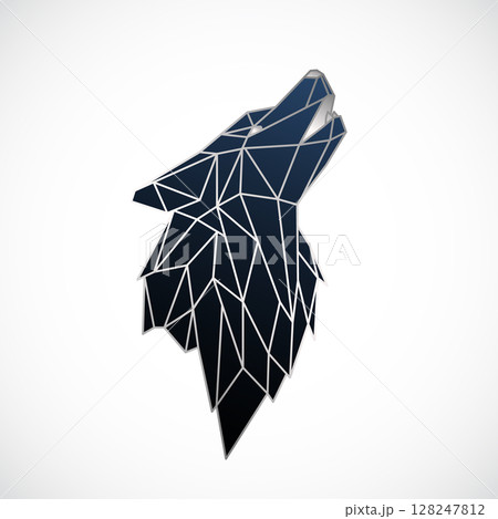 Geometric wolf head in blue tones 128247812