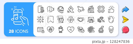 Calendar, Friendship and Charge battery line icons. Interest rate, AI generate, Inflation icons. Pack of Medical mask, Heart, Seo gear icon. Vitamin e, Settings blueprint, Pets care pictogram. Vector 128247836