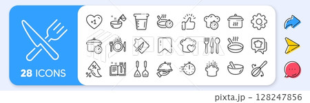 Cooking line icons. Interest rate, AI generate, Inflation icons. Boiling time, Frying pan and Kitchen utensils. Fork, spoon and knife line icons. Recipe book, chef hat and cutting board. Vector Cooking line icons. Interest rate, AI generate, Inflation icons. Boiling time, Frying pan and Kitchen utensils. Fork, spoon and knife line icons. Recipe book, chef hat and cutting board. Vector 128247856