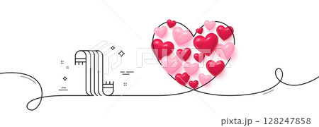 Scarf line icon. Continuous line big heart. Neckwear accessory sign. Fabric neck worn symbol. 3d hearts in heart shaped loop. Scarf single line ribbon. Loop curve pattern. Vector 128247858