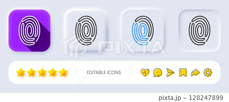 Fingerprint line icon. Neumorphic, Flat shadow, 3d buttons. Digital finger print sign. Biometric scan symbol. Line fingerprint icon. Social media icons. Vector 128247899