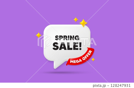 Spring sale chat speech bubble. Mega offer flag ribbon. Spring Sale tag. Special offer price sign. Advertising Discounts symbol. 3d sparkle stars speech bubble. Vector 128247931