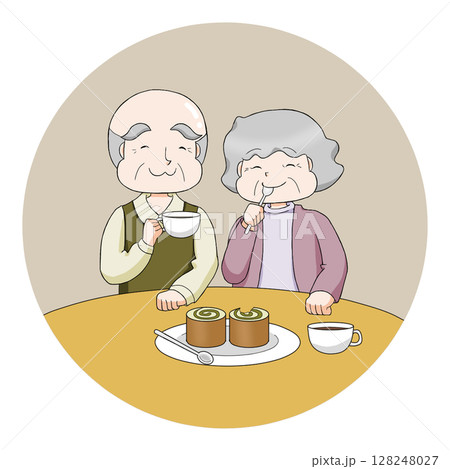 ロールケーキを食べる老夫婦 128248027