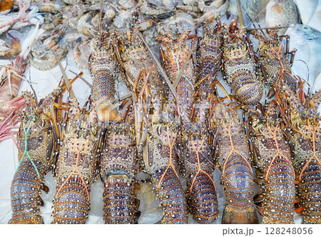 Freshly caught seafood at a market in Kota Kinabalu, Borneo, Malaysia. 128248056