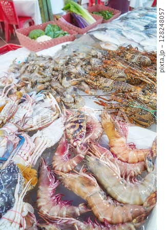 Freshly caught seafood at a market in Kota Kinabalu, Borneo, Malaysia. Freshly caught seafood at a market in Kota Kinabalu, Borneo, Malaysia. 128248057