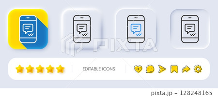 Phone Message line icon. Neumorphic, Flat shadow, 3d buttons. Mobile chat sign. Conversation or SMS symbol. Line message icon. Social media icons. Vector 128248165