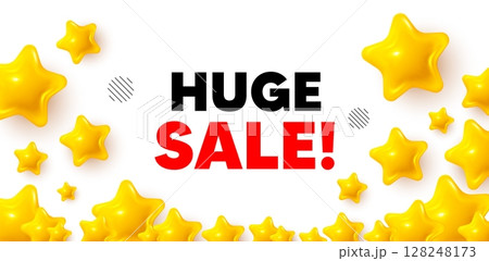 Huge sale winner banner with 3d stars. Golden stars banner. Huge Sale tag. Special offer price sign. Advertising Discounts symbol. Review rate background. Vector Huge sale winner banner with 3d stars. Golden stars banner. Huge Sale tag. Special offer price sign. Advertising Discounts symbol. Review rate background. Vector 128248173
