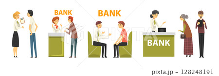 Bank with People Character Customer Need Consultation Vector Set 128248191