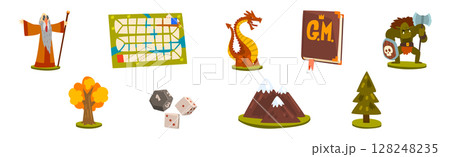 Game of Lord with Dice, Magician, Map and Dragon Vector Set 128248235