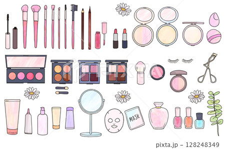 メイク道具のセットイラスト メイク道具のセットイラスト 128248349